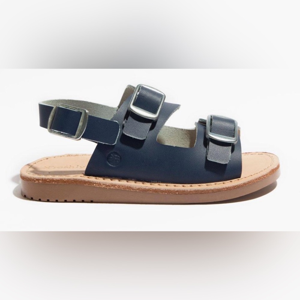 Freshly Picked Delray Kids’ Leather Sandals in Maritime Navy Buckles Size 9